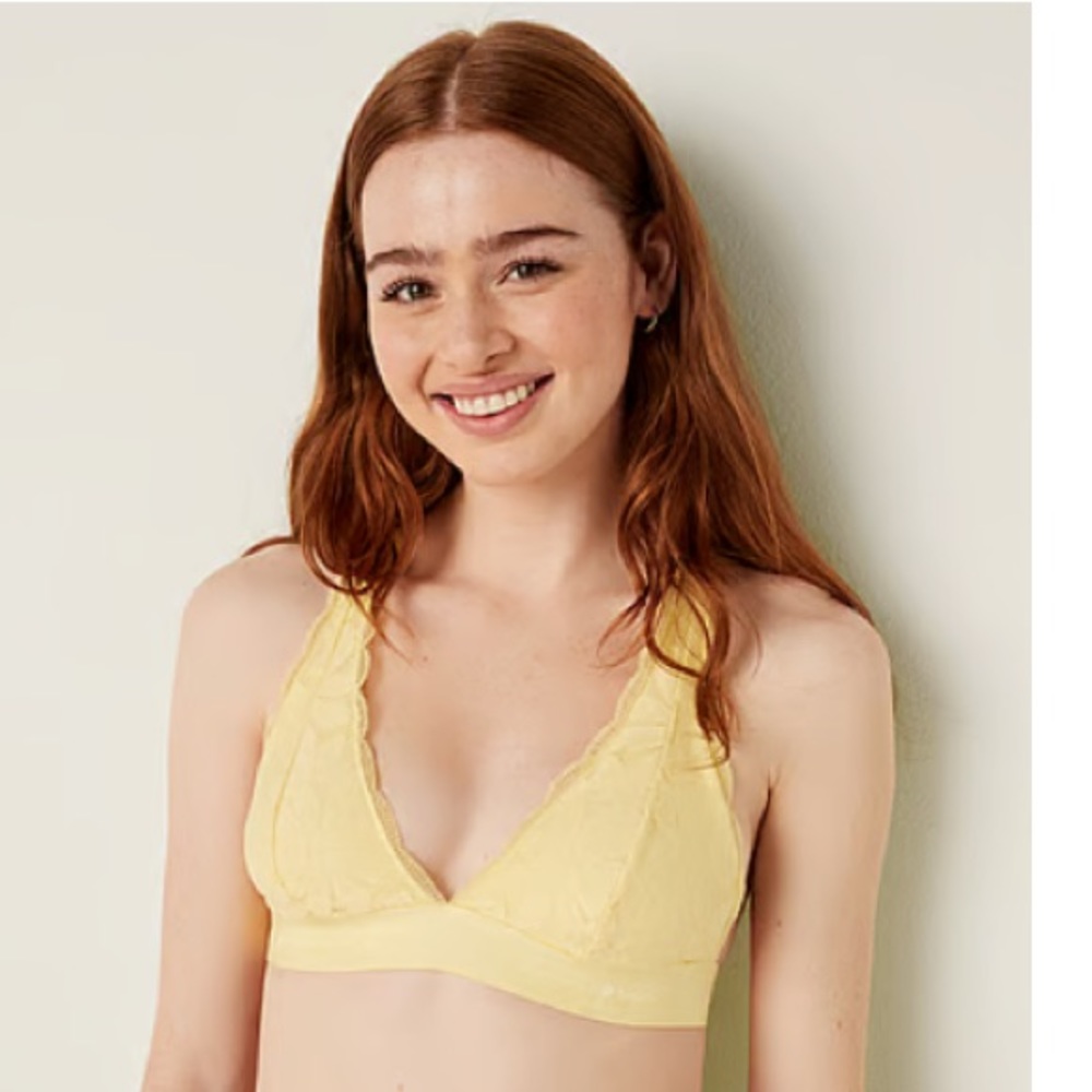 pink love pink by victoria secret Lace Strappy Back Halterneck Bralette yellow